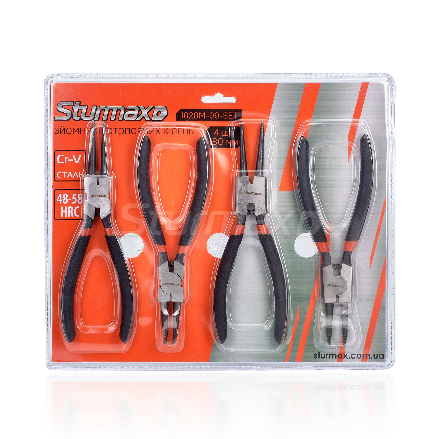 1020M-09-SET_01 Sturmax 1020M-09-SET Набір щипців 180 мм 4шт для стопорних кілець