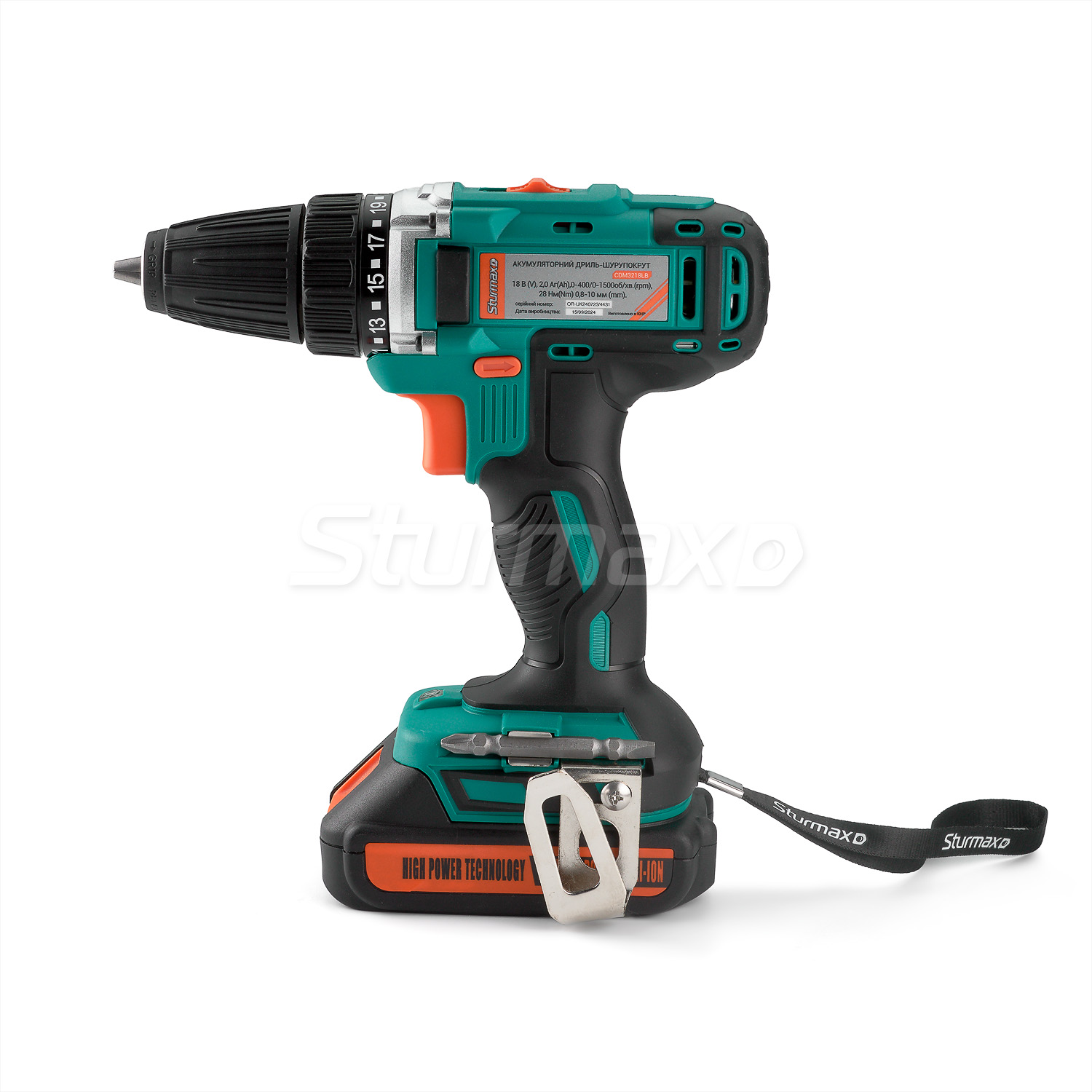 CDM3218LB_07 Sturmax CDM3218LB Шурупокрут акумуляторний 18В, 2.0Аг, 2 акум