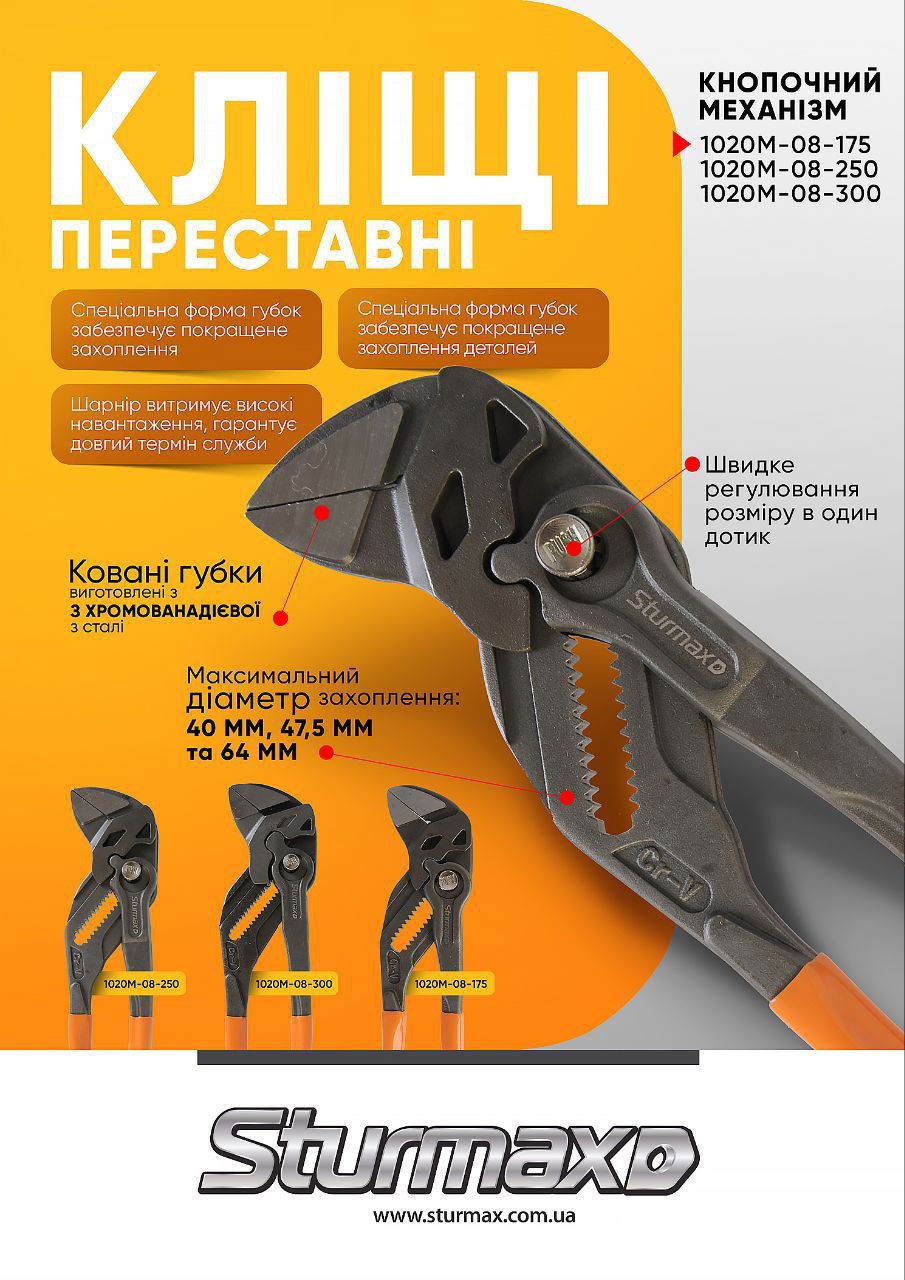 photo_2025-05-14_15-42-59 Sturmax 1020M-08-300 Кліщі переставні CRV, 300 мм