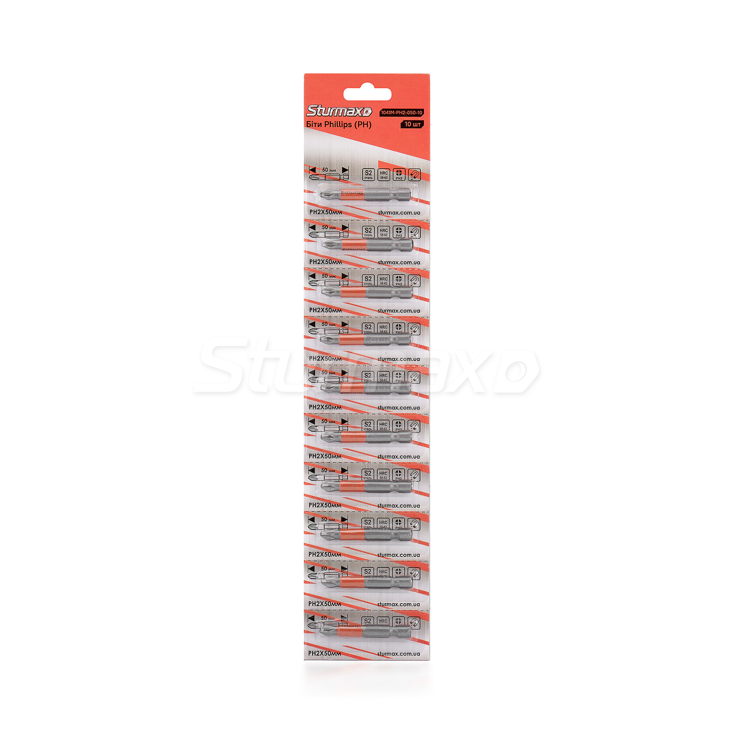 Sturmax 1041M-PH2-050-10_01 Sturmax 1041M-PH2-050-10 Біти S2 PH2x50 mm, 10шт (відривна упаковка)